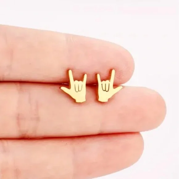 BOGO! I Love You hand sign Earrings in Gold color- Boutique NEW - Picture 1 of 4